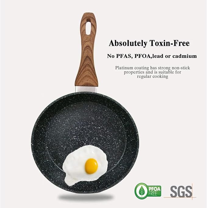 Eco Friendly Granite Frying Pan with Wooden Handle