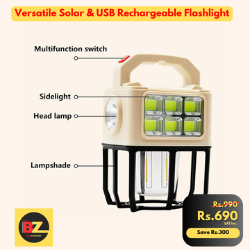 Versatile Solar & USB Rechargeable Flashlight