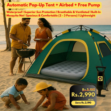 Automatic Pop-Up Tent + Airbed + Free Pump Bundle